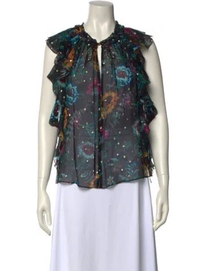 Pre-owned Ulla Johnson Silk Floral Print Blouse In Multi