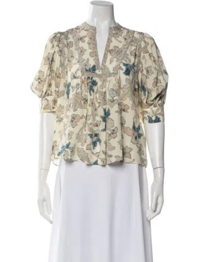 Pre-owned Ulla Johnson Silk Floral Print Blouse In Multicolor