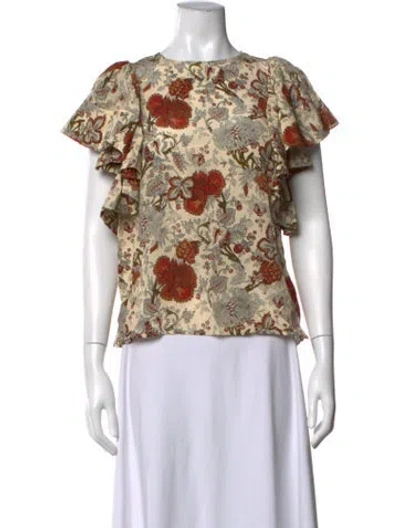 Pre-owned Ulla Johnson Silk Floral Print Blouse In Multicolor