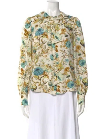 Pre-owned Ulla Johnson Silk Floral Print Blouse In Neutral