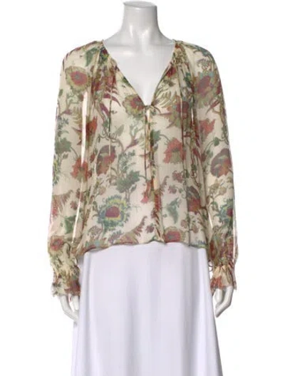 Pre-owned Ulla Johnson Silk Floral Print Blouse In Neutral