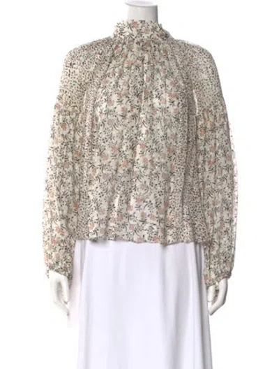 Pre-owned Ulla Johnson Silk Floral Print Blouse In Neutral
