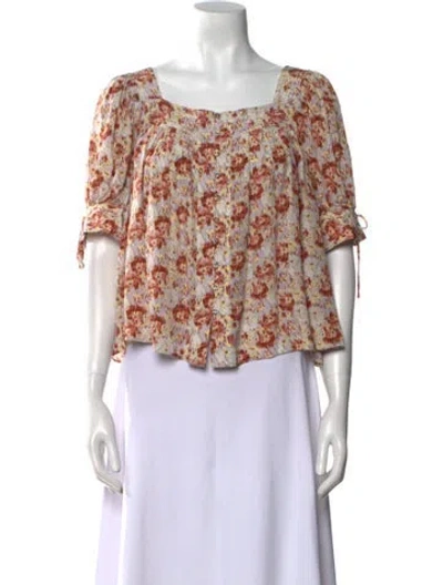 Pre-owned Ulla Johnson Silk Floral Print Blouse In Neutral