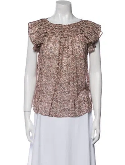 Pre-owned Ulla Johnson Silk Floral Print Blouse In Neutral