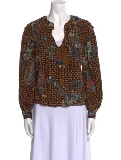 Pre-owned Ulla Johnson Silk Floral Print Blouse In Neutral