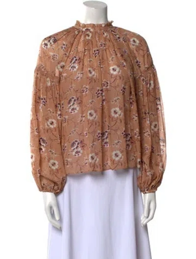 Pre-owned Ulla Johnson Silk Floral Print Blouse In Neutral