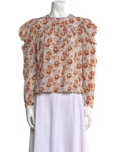Pre-owned Ulla Johnson Silk Floral Print Blouse In Neutral