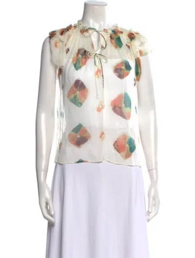 Pre-owned Ulla Johnson Silk Floral Print Blouse In Neutral