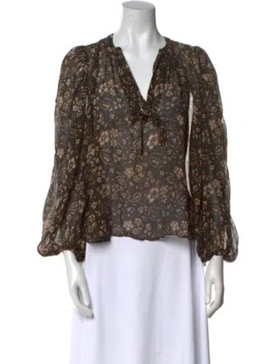 Pre-owned Ulla Johnson Silk Floral Print Blouse In Neutral