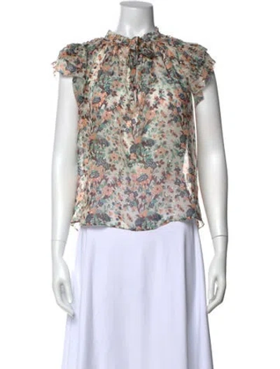 Pre-owned Ulla Johnson Silk Floral Print Blouse In Neutral