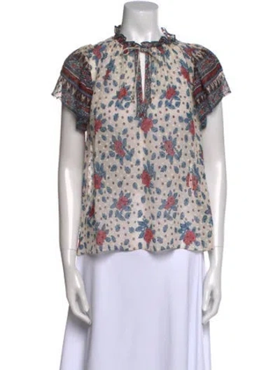 Pre-owned Ulla Johnson Silk Floral Print Blouse In Neutral