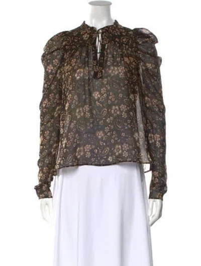 Pre-owned Ulla Johnson Silk Floral Print Blouse In Neutral