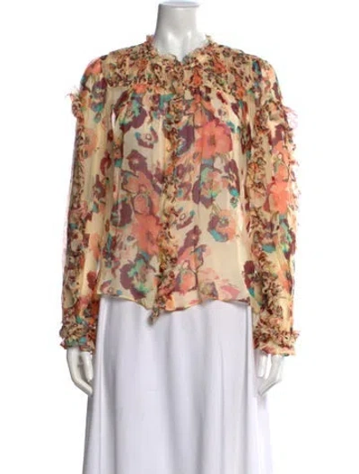 Pre-owned Ulla Johnson Silk Floral Print Blouse In Neutral