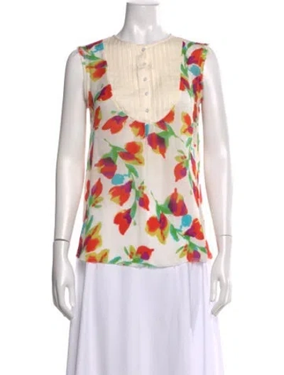Pre-owned Ulla Johnson Silk Floral Print Blouse In Neutral
