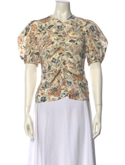 Pre-owned Ulla Johnson Silk Floral Print Blouse In Neutral