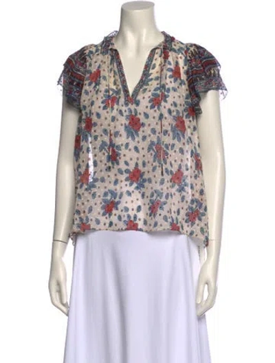 Pre-owned Ulla Johnson Silk Floral Print Blouse In Neutral