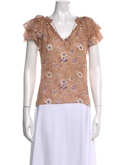 Pre-owned Ulla Johnson Silk Floral Print Blouse In Neutral