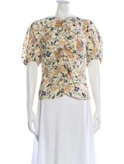 Pre-owned Ulla Johnson Silk Floral Print Blouse In Neutral