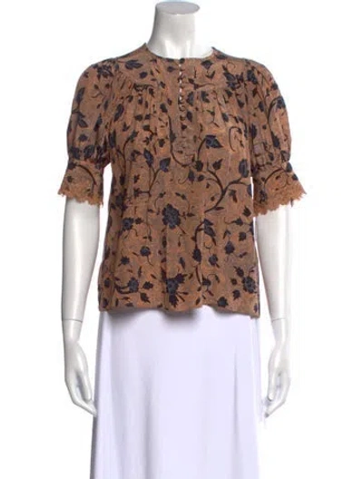 Pre-owned Ulla Johnson Silk Floral Print Blouse In Neutral