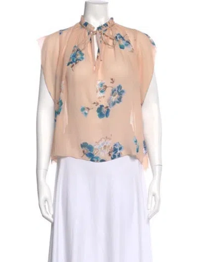 Pre-owned Ulla Johnson Silk Floral Print Blouse In Neutral