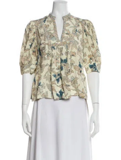 Pre-owned Ulla Johnson Silk Floral Print Blouse In Neutral