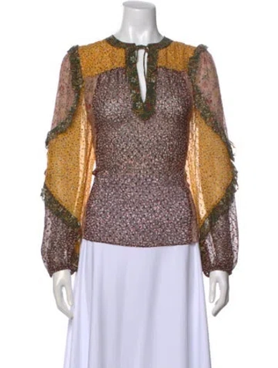 Pre-owned Ulla Johnson Silk Floral Print Blouse In Neutral