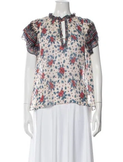 Pre-owned Ulla Johnson Silk Floral Print Blouse In Neutral