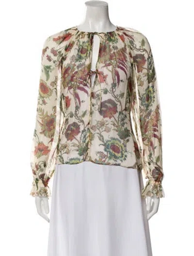Pre-owned Ulla Johnson Silk Floral Print Blouse In Neutral