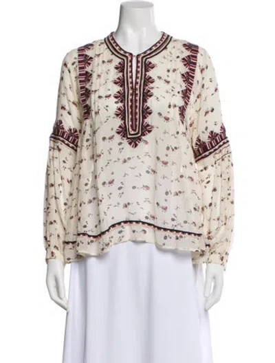 Pre-owned Ulla Johnson Silk Floral Print Blouse In Neutral