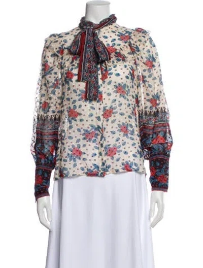 Pre-owned Ulla Johnson Silk Floral Print Blouse In Neutral