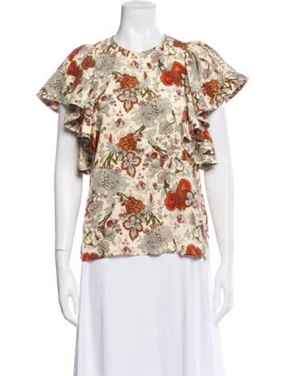 Pre-owned Ulla Johnson Silk Floral Print Blouse In Neutral
