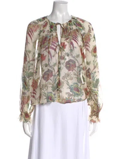 Pre-owned Ulla Johnson Silk Floral Print Blouse In Neutral
