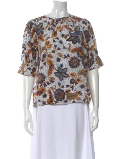 Pre-owned Ulla Johnson Silk Floral Print Blouse In Neutral