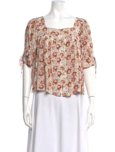 Pre-owned Ulla Johnson Silk Floral Print Blouse In Neutral