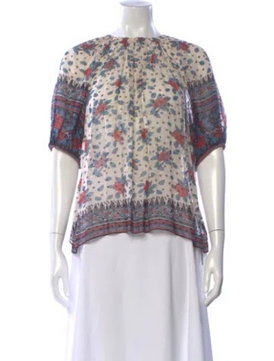 Pre-owned Ulla Johnson Silk Floral Print Blouse In Neutral