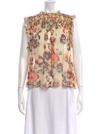 Pre-owned Ulla Johnson Silk Floral Print Blouse In Neutral