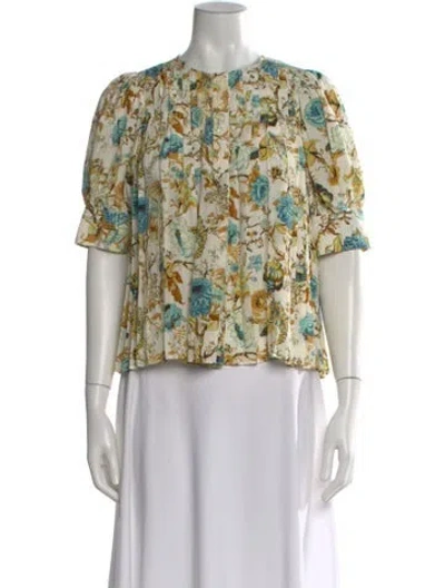 Pre-owned Ulla Johnson Silk Floral Print Blouse In Neutral