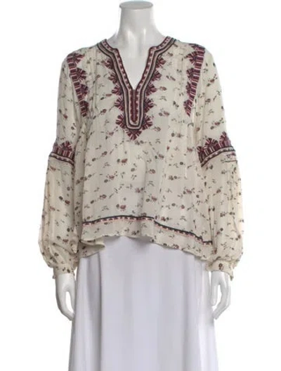 Pre-owned Ulla Johnson Silk Floral Print Blouse In Neutral