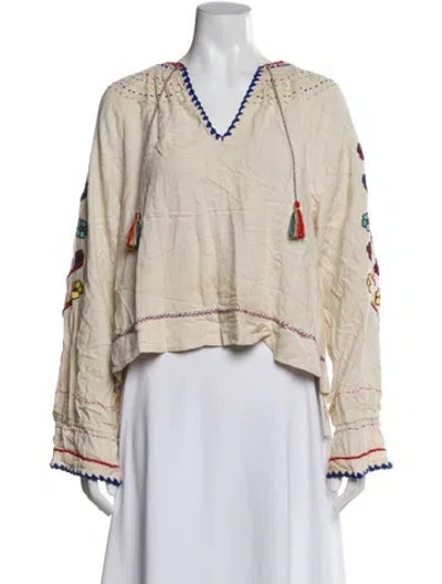 Pre-owned Ulla Johnson Silk Floral Print Blouse In Neutral