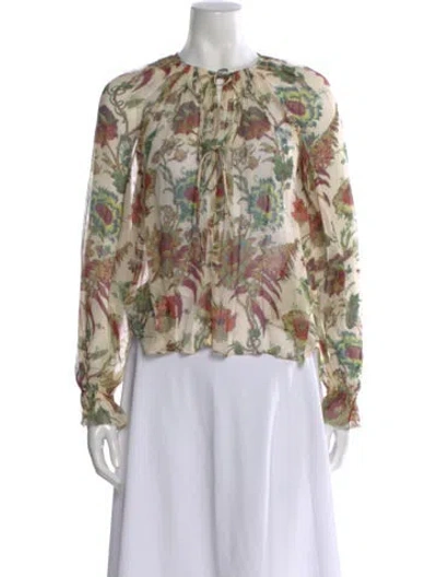 Pre-owned Ulla Johnson Silk Floral Print Blouse In Neutral