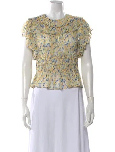 Pre-owned Ulla Johnson Silk Floral Print Blouse In Neutral