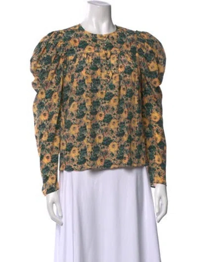 Pre-owned Ulla Johnson Silk Floral Print Blouse In Neutral