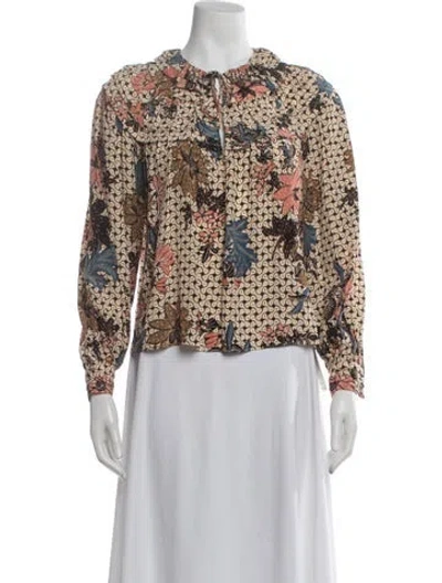 Pre-owned Ulla Johnson Silk Floral Print Blouse In Neutral