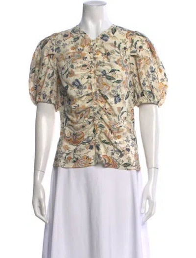 Pre-owned Ulla Johnson Silk Floral Print Blouse In Neutral