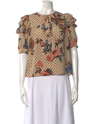 Pre-owned Ulla Johnson Silk Floral Print Blouse In Neutral