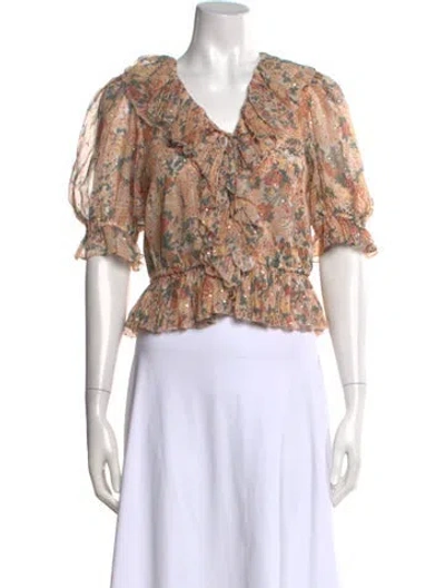 Pre-owned Ulla Johnson Silk Floral Print Blouse In Neutral