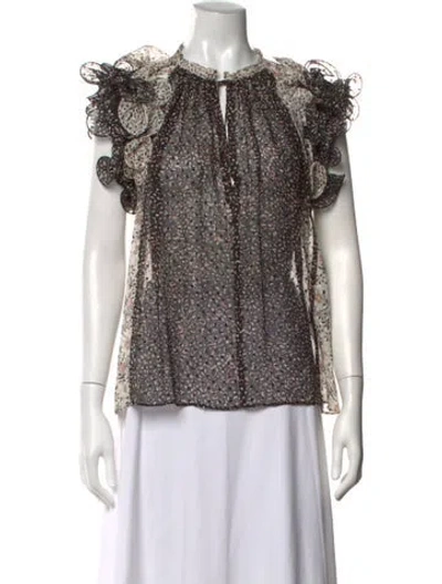Pre-owned Ulla Johnson Silk Floral Print Blouse In Neutral