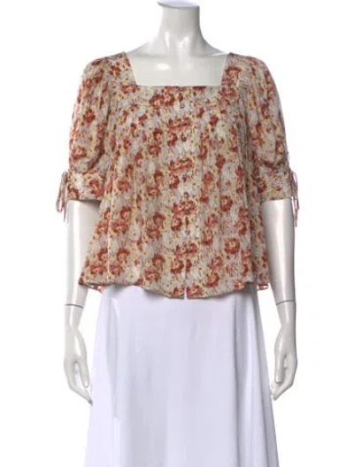 Pre-owned Ulla Johnson Silk Floral Print Blouse In Neutrals
