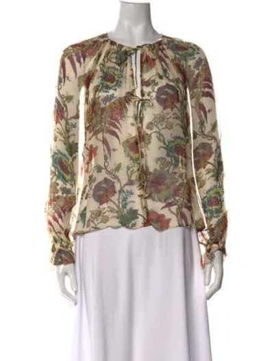 Pre-owned Ulla Johnson Silk Floral Print Blouse In Neutrals