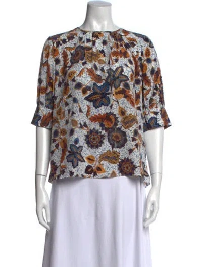 Pre-owned Ulla Johnson Silk Floral Print Blouse In Neutrals